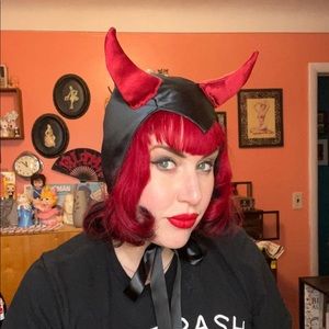 Black and Red Satin Like Devil Bonnet Costume